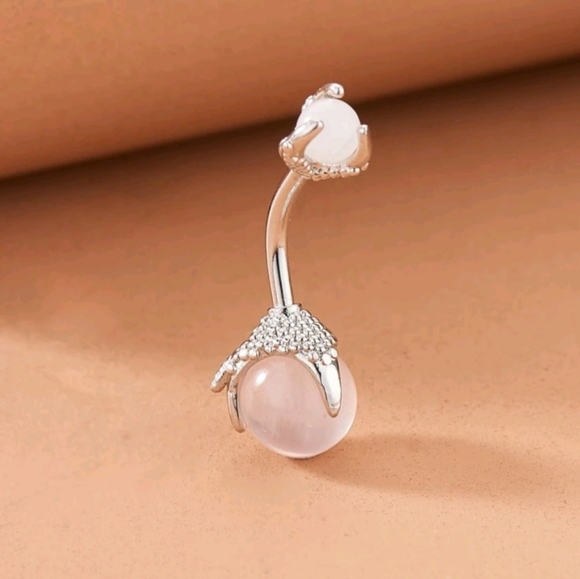 Gemstone Decor Belly Ring, Sterling Silver,  - Picture 2 of 3